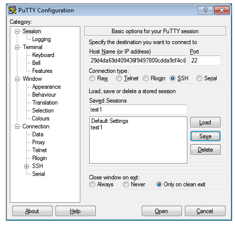 save putty ssh session