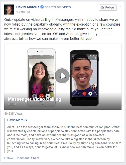 Video Calling Feature On Facebook Messenger Now Available Globally