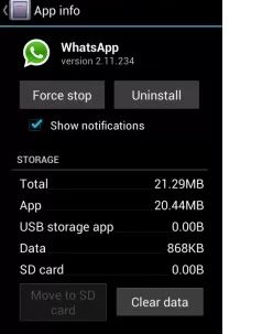 whats app clear data