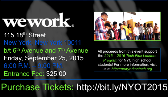 NYOT 2015 Tech Flex Leaders Annual Event | Sept 25, 6 PM, WeWork Chelsea