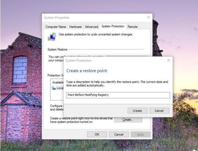 create system restore point