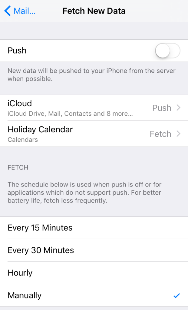 save iphone 6s battery email fetch