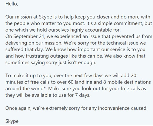 Skype Users Get 20 Minutes Free Calls As Compensation For Recent Outage