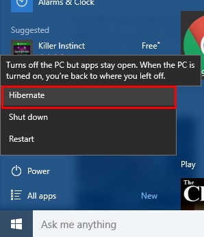How to get the Hibernate option under the Power button in Windows 10