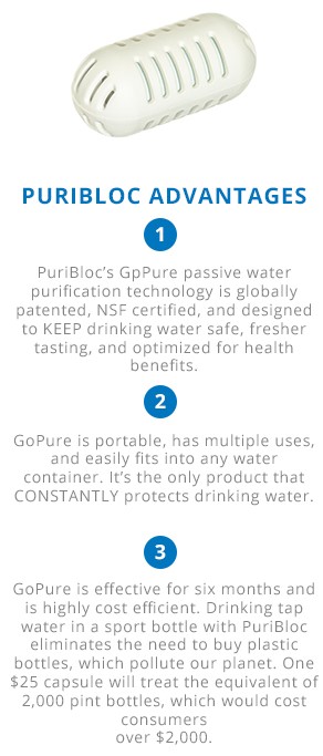 PuriBloc GoPure wants you to start drinking tap water, by Purifying and balances its PH Levels