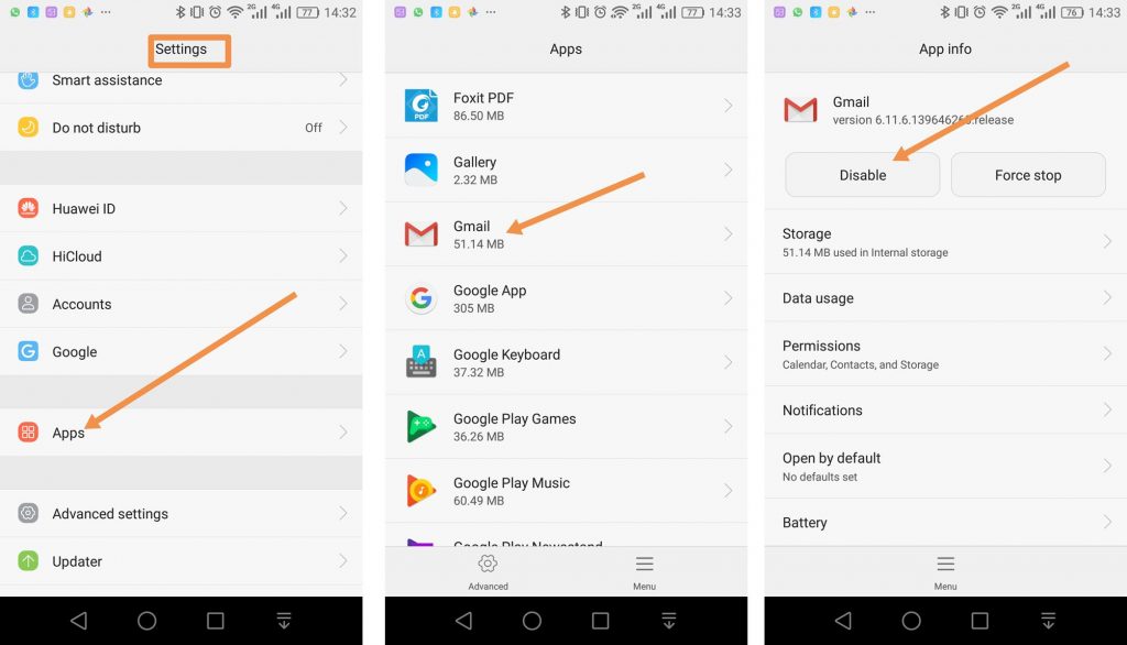 How to Disable Gmail App [any Google Apps] on Android when using alternative app