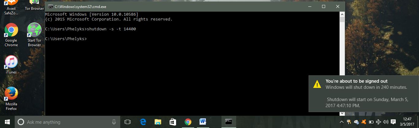 pc shutdown timer command