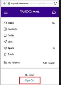 sign out yahoo mail app ipad
