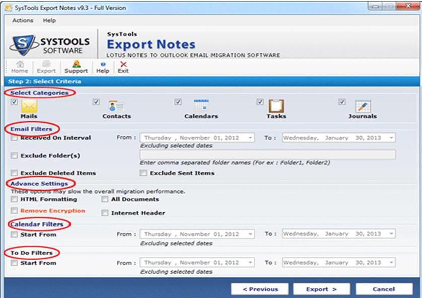 SysTools® Export Notes - Lotus Notes To Outlook Email Migration Software