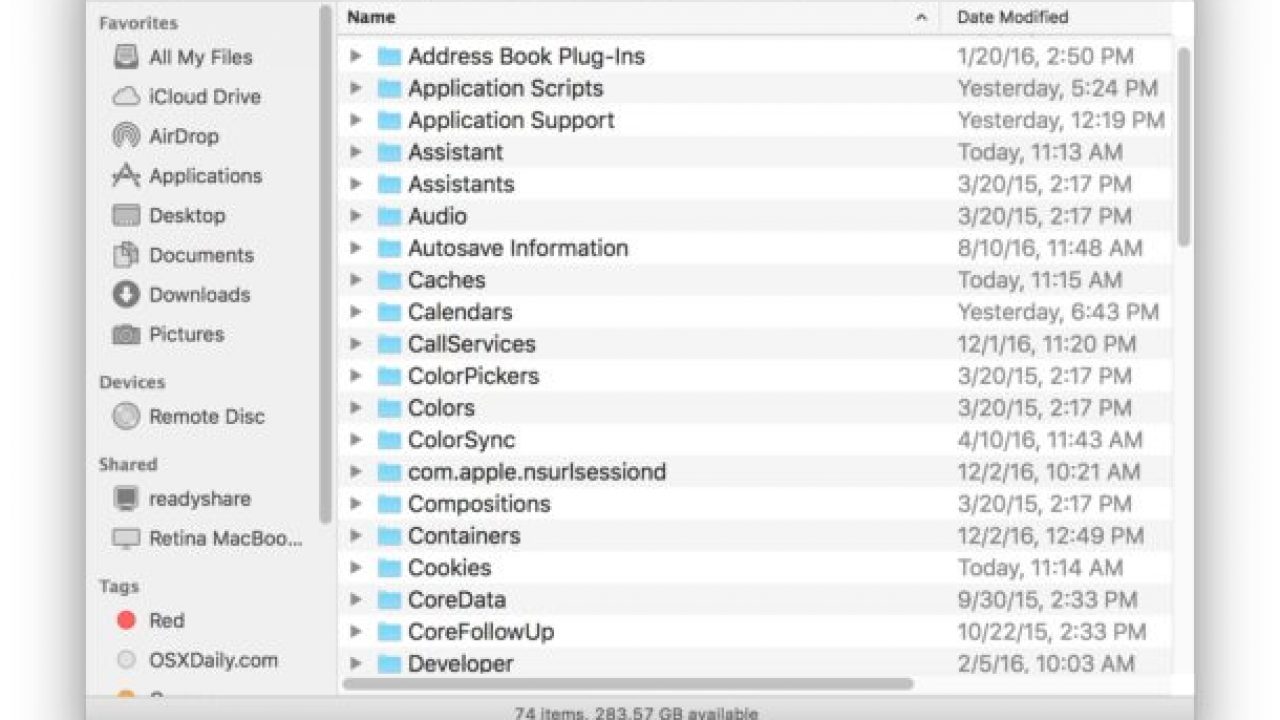 Make library folder visible on sierra download