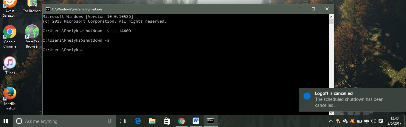 cmd prompt shutdown timer