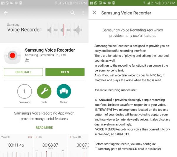 samsung s7 voice recorder app