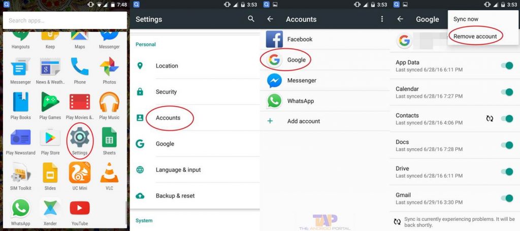 sign out of Google Account on Android device