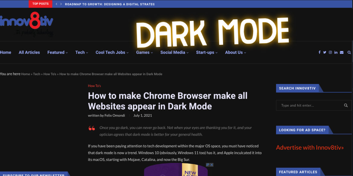 How to make Chrome Browser make all Websites appear in Dark Mode